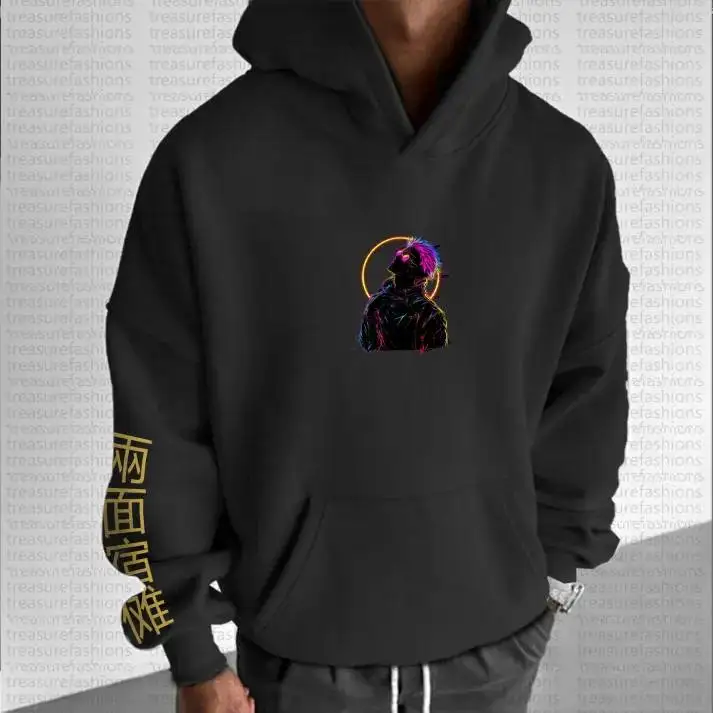 طقم بنطال كيميتسو نو يابا القطني بغطاء للرأس للرجال كبير الحجم مطبوع عليه شيطان القاتل ملابس كاجوال مقاس كبير #2