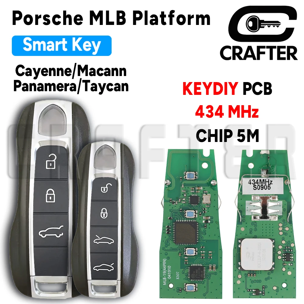

Ключ Crafters KEYDIY PCB 5M ЧИП 434 МГц Умный автомобильный ключ для Porsche MLB Cayenne Panamera Taycan Macann 718 991 Blade HU162T Key Cut