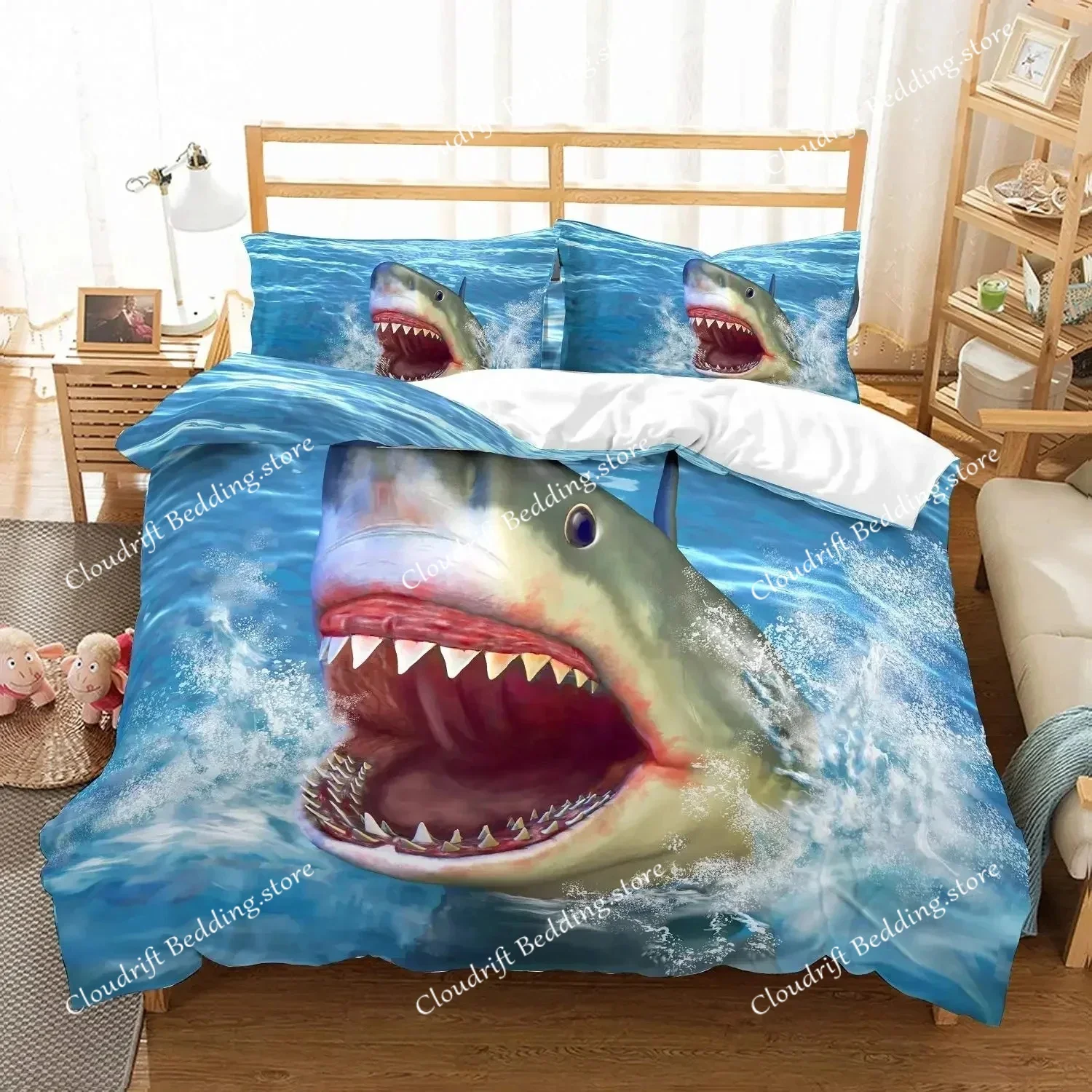 

Shark Duvet Cover Set Types of Sharks Pattern Duvet Cover Set Bedclothes Pillowcase Double Queen King Size Polyester Bedding Set