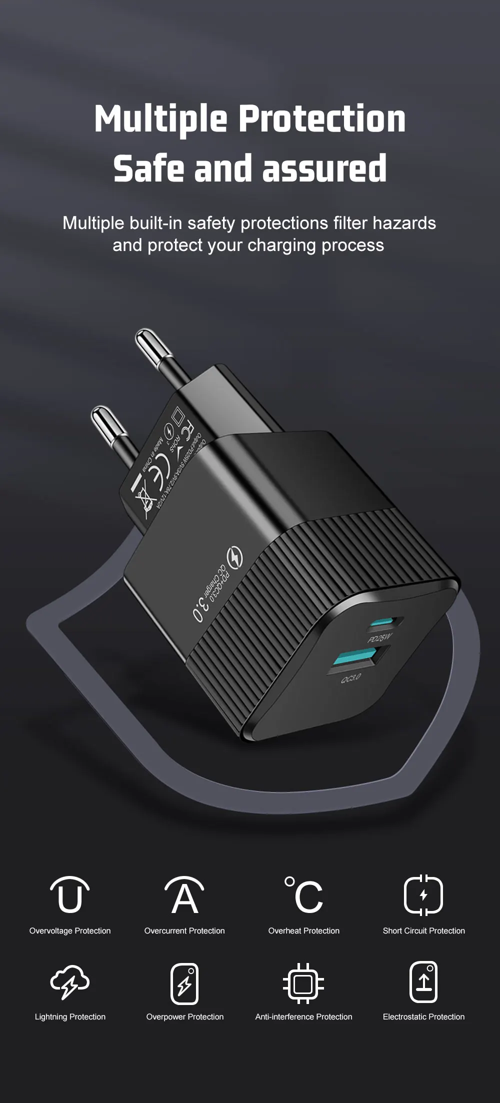 2 Ports PD 25W USB C Fast Charger KR EU Mini Travel Plug Phone Fast Charging Adapter for iPhone 15 Pro Max Oneplus