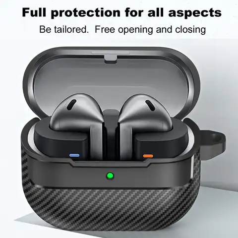 For Samsung Galaxy Buds 3 Pro Earphone Case With Climbing Buckle Cover Shockproof Dustproof TPU Carbon Fiber Texture Shell ﻿