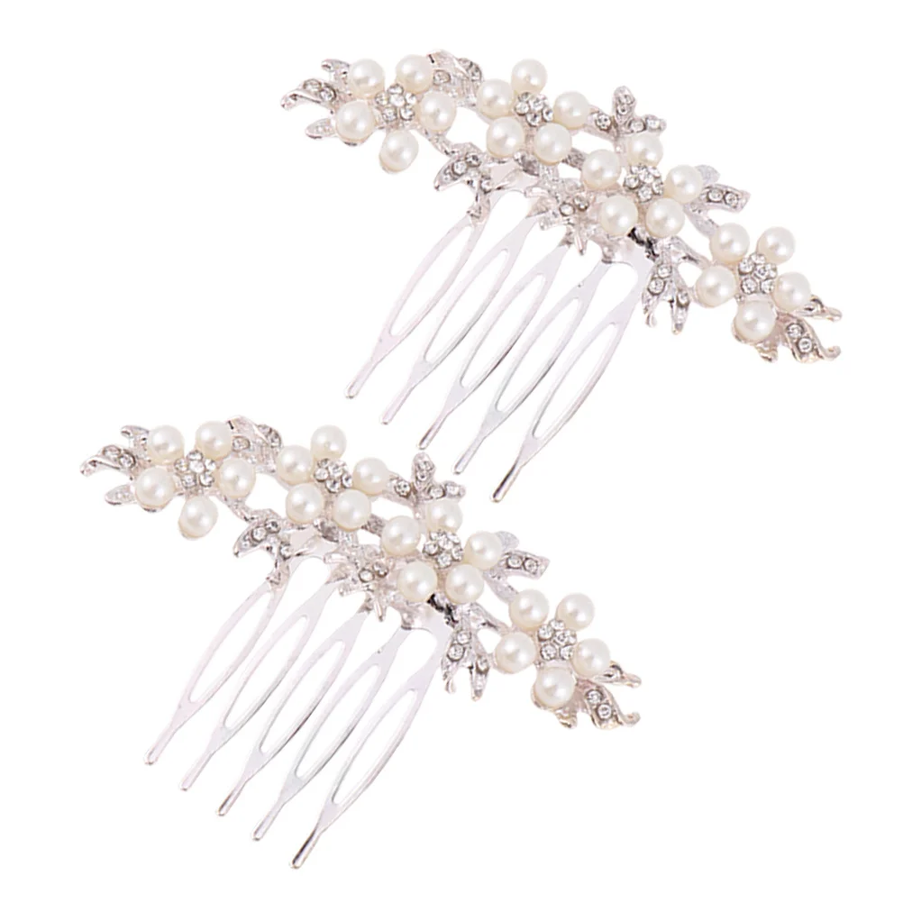 قطعتان من أمشاط الشعر العتيقة مع اللؤلؤ الصناعي والكريستال إكسسوارات شعر الزفاف للنساء أمشاط جانبية للعروس أنيقة