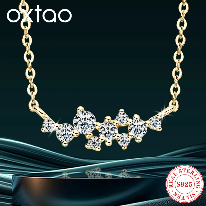 

OXTAO 925 Silver Original 2.5mm D Moissanite Pendant Necklace Female Jewelry Unique Cluster Layering Necklace With Certified