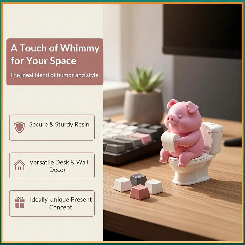 Tabletop Piggy Bathroom Ornament Wall Mounted Cute Pig On Toilet Resin Statue Creative Waterproof Home Decor Gift