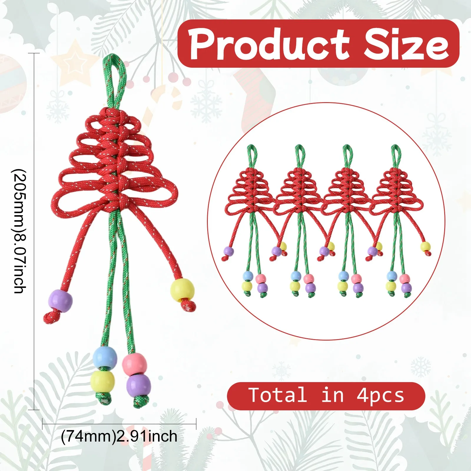 PandaHall 4 Stück Weihnachtsbaumschmuck, Polyester/Spandex Quastenkordel 205x74mm für DIY Schmuckherstellung & Feiertagsbasteleien – Detail 2