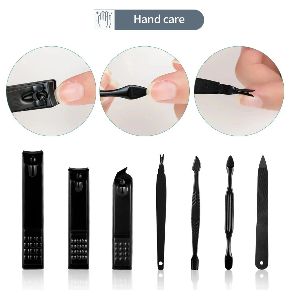 7-18 piece set of black stainless steel nail clippers complete set of nail clippers acne needles foot clippers beauty pliers