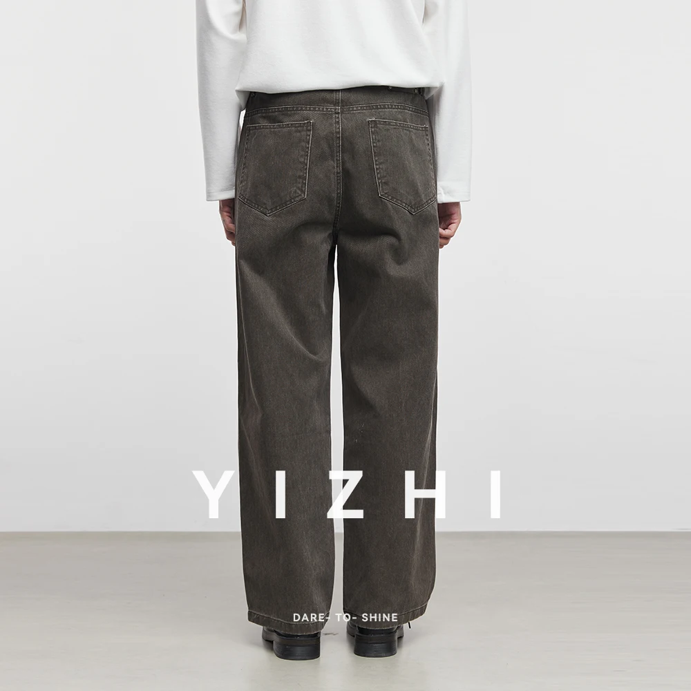 100% Cotton Men's Baggy Straight Jeans Comfortable Soft Casual Pants Fashion Korean White Brown Denim Trousers Male Clothing - Image 2