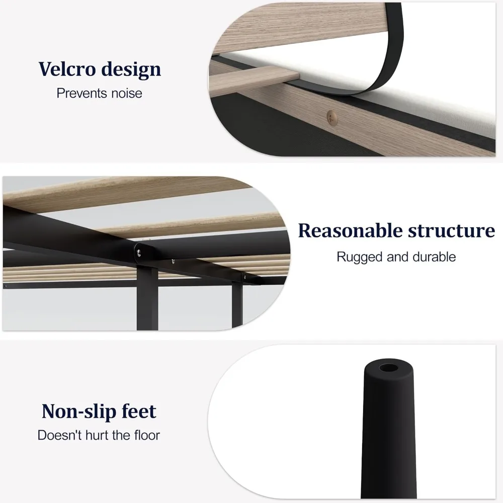 إطار سرير بمنصة رأس مخملية كاملة الحجم بتصميم هندسي، قوي ومجهز بشرائح خشبية لتقليل الضوضاء #6