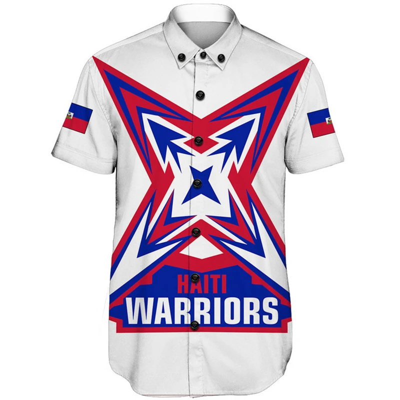 Camisa hawaiana de manga corta para hombre, camisa de gran tamaño con bandera de Haiti 3D, 6XL, ropa de calle, camisetas sueltas, 2024