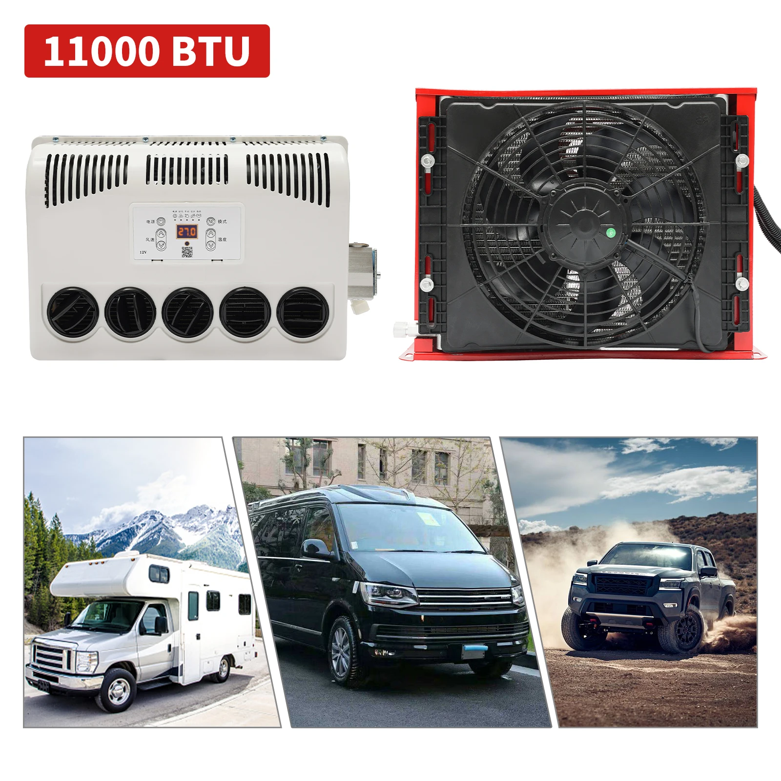 Electric Car Parking AC Truck Cab Air Conditioner 12V Split Air Conditioning for Tractors Motorhome Camper Van RV Bus