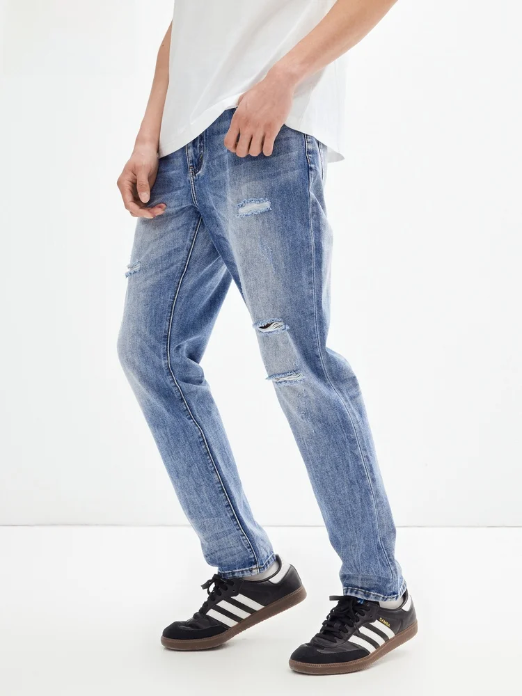 

Casual American Style Men's Jeans Peacebird mid Waist Zipper Fashion Urban Cotton Polyester Blend Long Trousers for Youth