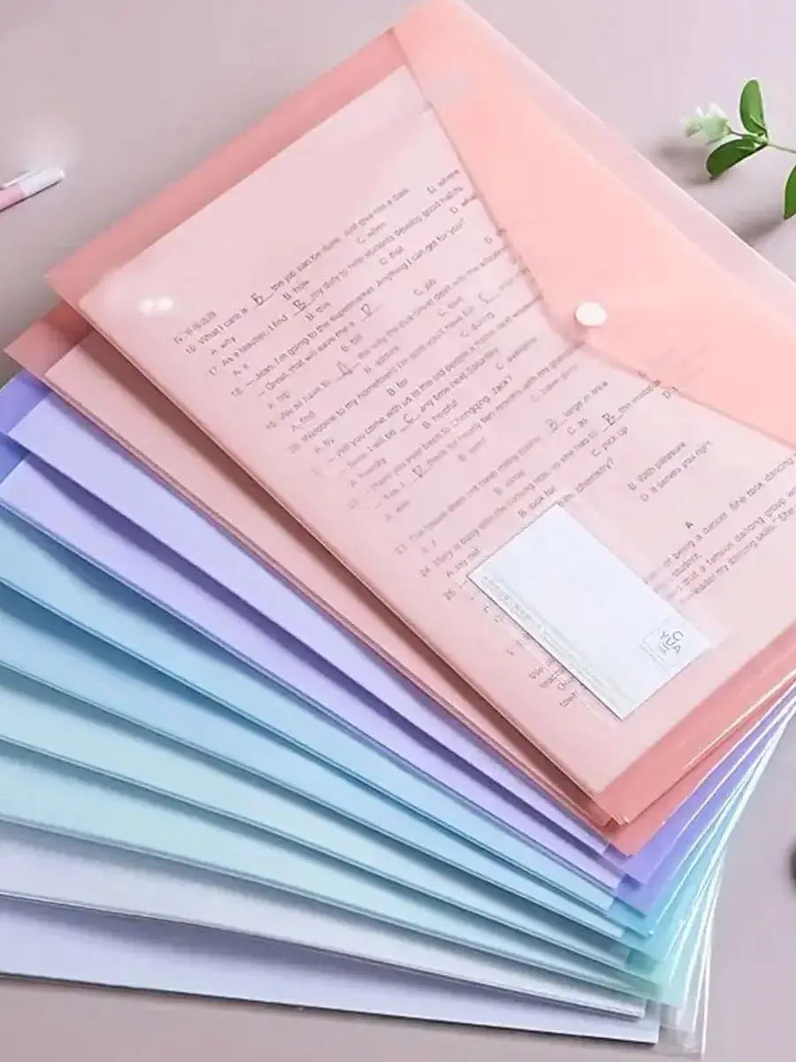 WQN-5PCS PP-Kunststoffumschlag, durchsichtig, wiederverwendbar, Kunststoffumschlag, wasserdichter Ordner mit Knopf, A4-Format, für Schulbürobedarf – Detail 3