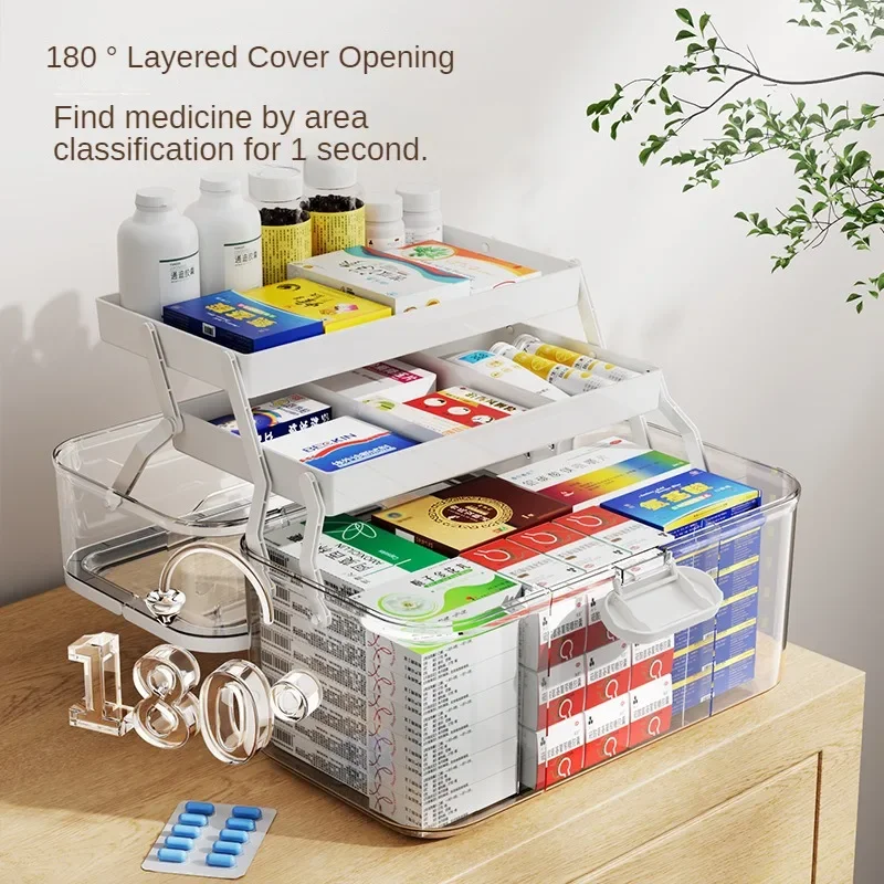 Portable Storage Box for Groceries Household Medicine Box Large-capacity Medicine Multi-layer Sorting Storage Box