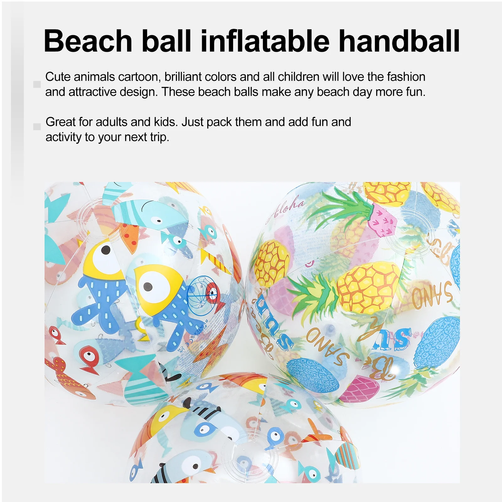 3 قطع من كرات الشاطئ القابلة للنفخ على شكل مخلوق البحر، تصميم ملون شفاف، رائع للأنشطة الخارجية الممتعة لحفلات حمام السباحة الصيفية