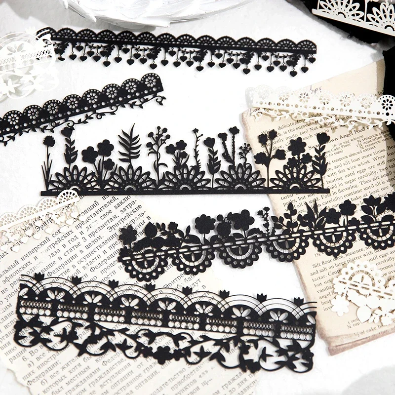 10 Pcs Long Strip of Openwork Lace Material Paper Handbook Material Decoration Collage Label Album Scrapbooking Craft Supplies