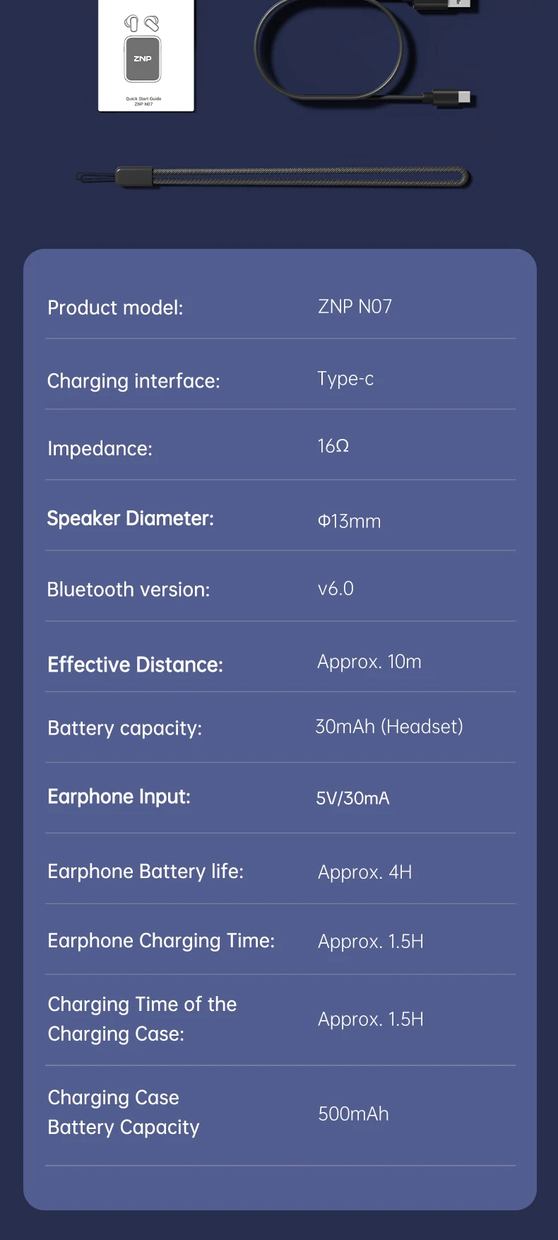 ZNP N07 AI-Übersetzungs-Wireless-Ohrhörer mit Smart-Touch-Screen, LED-Energieanzeige, In-Ear-Kopfhörer, lange Akkulaufzeit, kabellose Kopfhörer – Detail 11