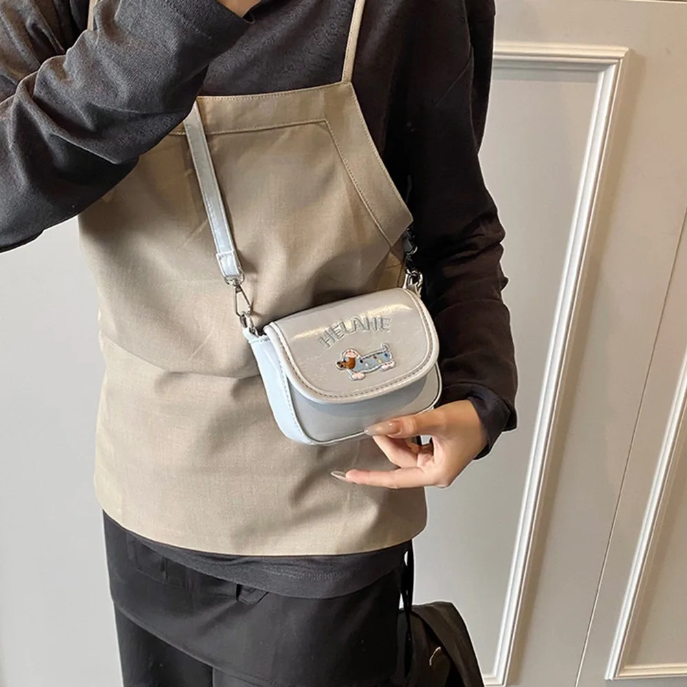 

Spring/Summer Kawaii Leather Square Bag Korean Style Cute Puppy Mini Saddle Bag Solid Color Coin Purses Lipstick Bag Female