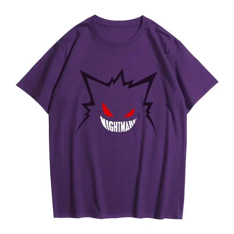 New Pokemon Gengar Summer Boy Short Sleeve T-shirt Pure Cotton Loose Hip Hop Half Sleeve Clothes Student Breathable Exercise Top