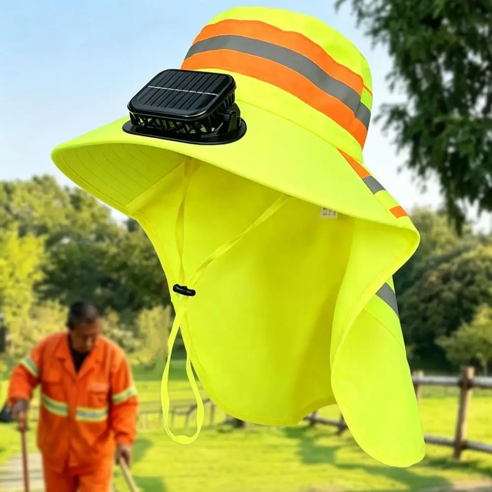 Solar Powered Sun Hat Breathable Mesh Sun Hat Solar Usb Rechargeable Fan Sun Hat Full Brim Uv Protection with Reflective Stripes
