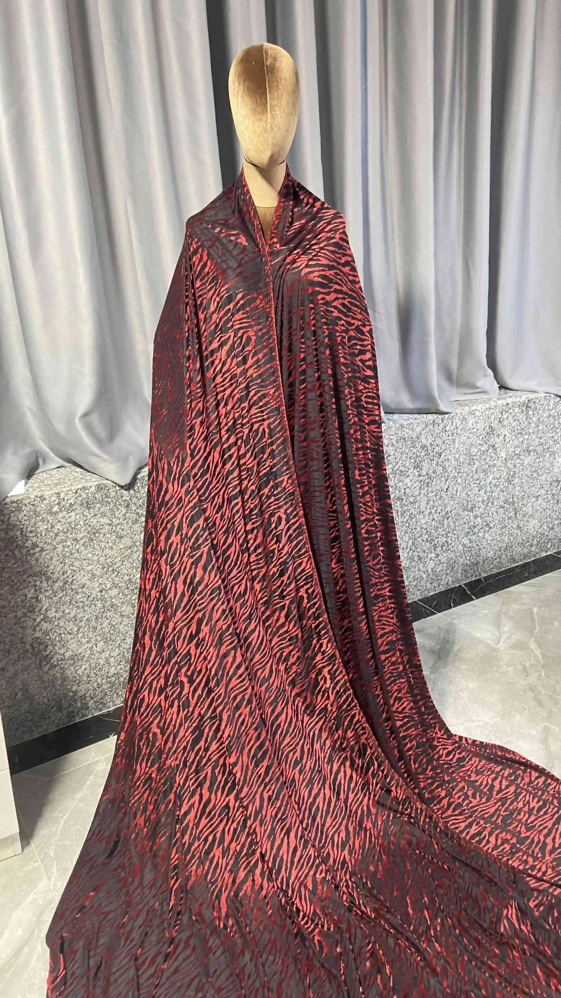 Red African Velvet Lace Fabric Pink Leopard Print Nigeria Mesh Fabrics for Sewing Summer Evening Party Dresses Materials 5yards