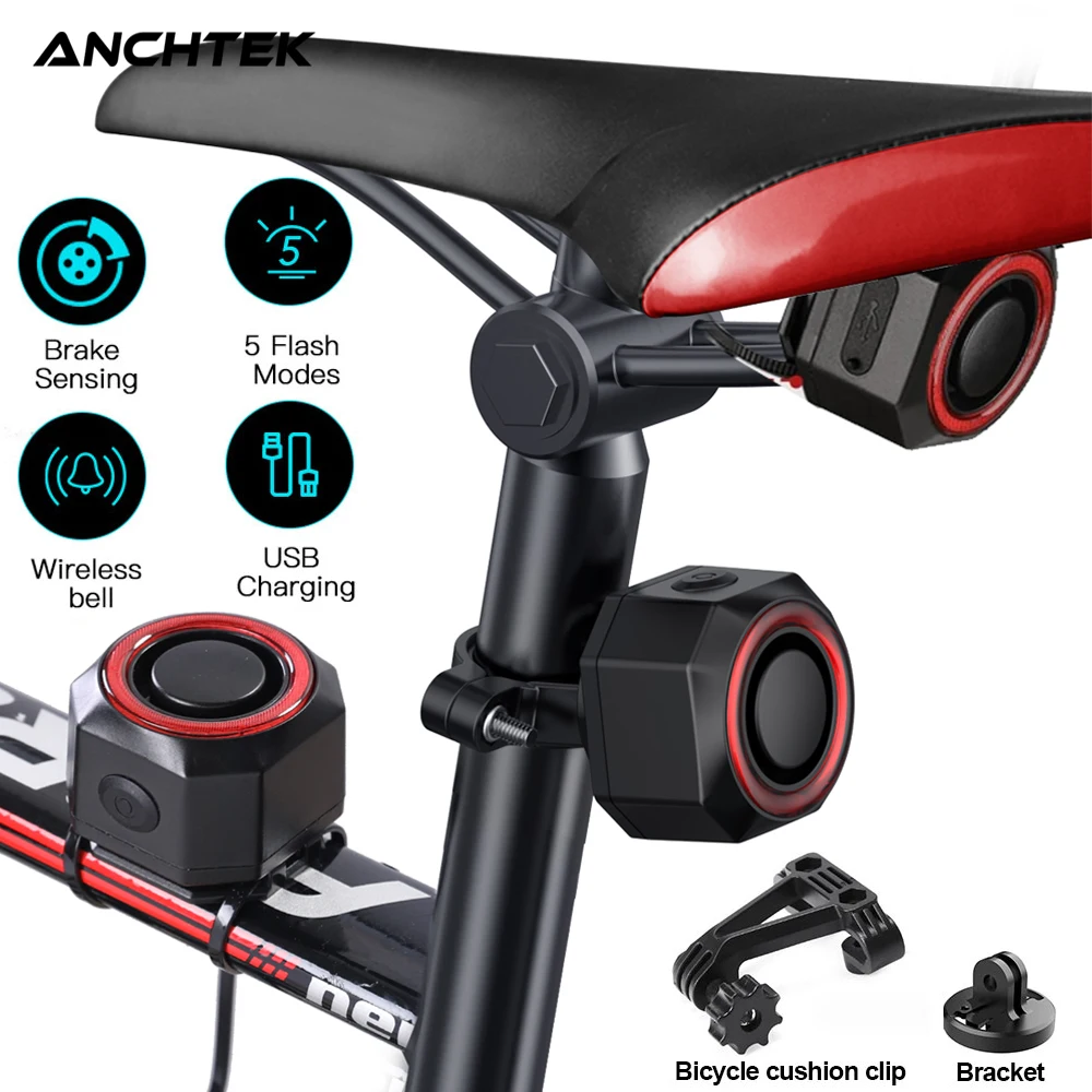 Anchtek Bicycle Alarm Wireless Motorcycle Bike Anti Theft Alarm USB Rechargeable 110dB Bicycle Moto Detector Alarm With Bracket