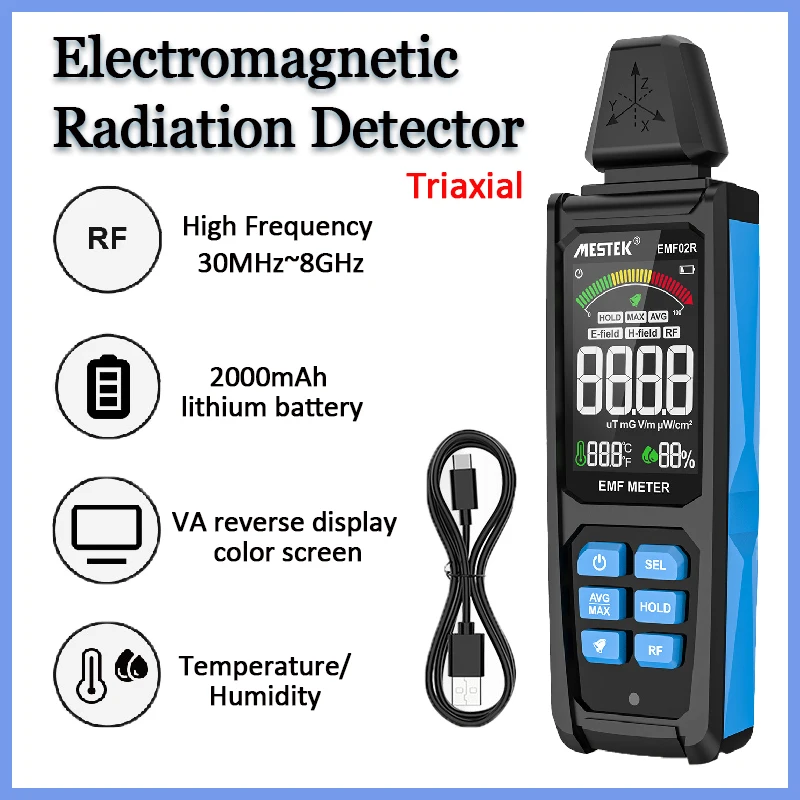 EMF02R EMF Meter High Frequency 30MHz~8GHz Professional Electromagnetic Field Radiation Detector Three-axis Radiation Detector