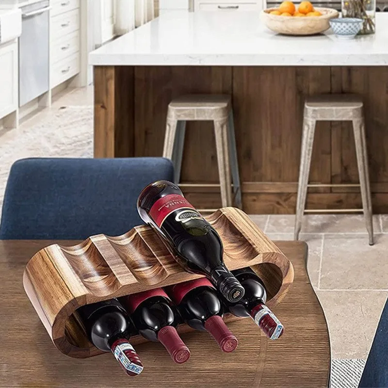 

Solid Wood Double Layered Wine Rack Wine Bottle Display Rack Ornaments Restaurant Bar Tabletop European Style Red Wine Rack