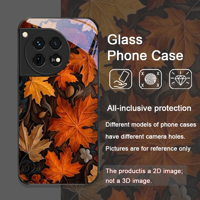 Hand-Painted Fall Maple Leaf Pattern Tempered Glass Phone Case for OnePlus 13 R 12 11 10 ACE2 ACE3 Nord 2T 4 CE2 CE3 Lite Cover