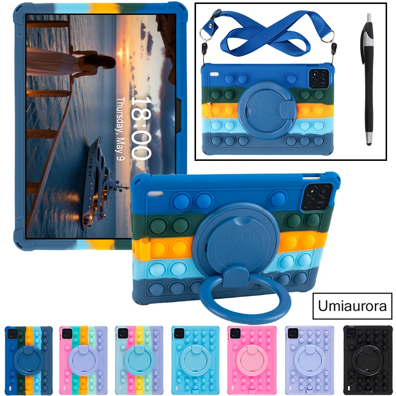 

Для Xiaomi Mi Pad 5 6 6S Pro 12,4 Pad7 11,2 Redmi Pad 10,6 SE 11-дюймовый детский силиконовый пузырьковый планшет с ручкой и ремешком-подставкой