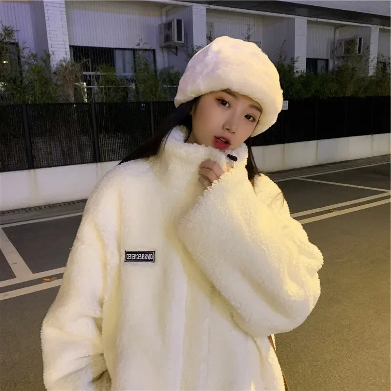 

New Hot Sale Of Lamb Velvet Jacket Women Winter Thickened Loose Cotton Coat Single-sided Wear Lamb Fur Sweatshirt Korean Style