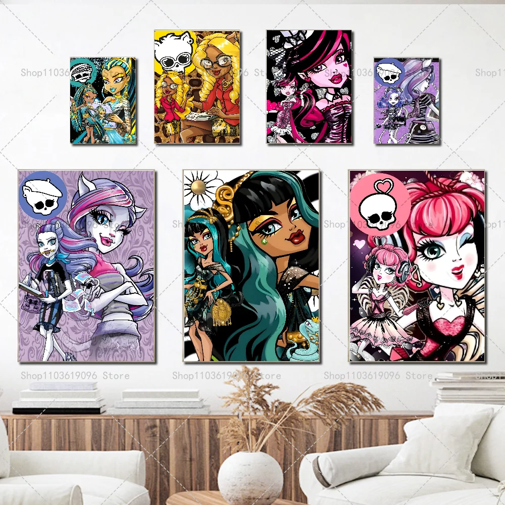 Cartoon Monster High Classic Anime ROLE Poster Self-adhesive Art Waterproof Paper Sticker Coffee House Bar Room Wall Decor