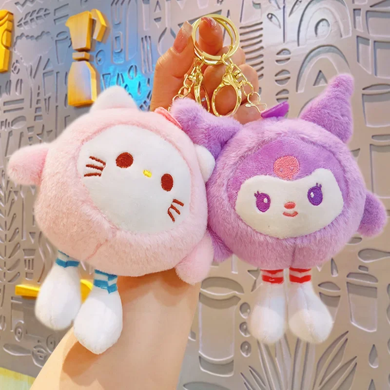 Sanrio Hello Kitty Keychain Plush 13cm Kuromi Pompompurin Doll Cosplay Eggy Toy Party KeyChains Bag Pendant Gift for Girls