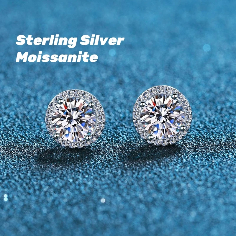 

Elegant 0.5ct-2ct Moissanite Stud Earrings in S925 Sterling Silver Sparkling Round Halo Design for Women Classic Luxury Jewelry