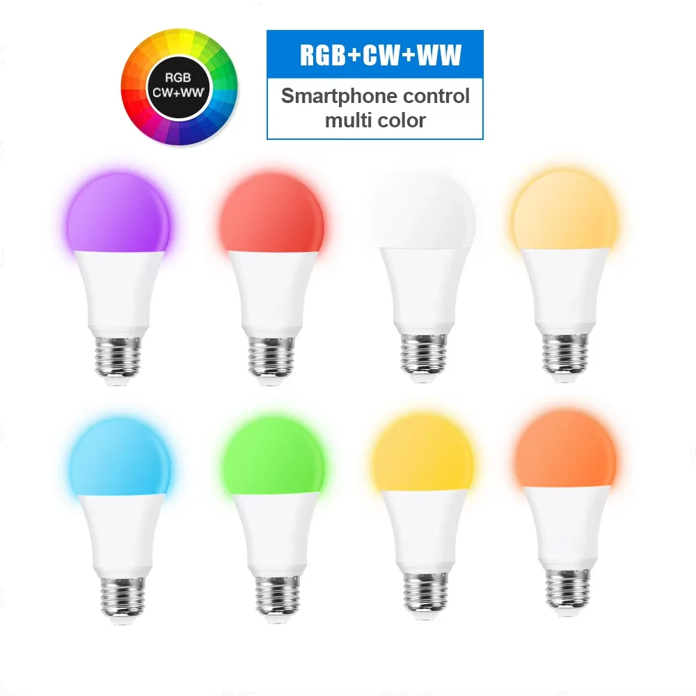 Bluetooth E27 LED Smart Bulb Tuya APP Control Dimmable 15W RGB+CW+WW Led Light Bulb For Home Bedroom Bar Party Decoration Lamp