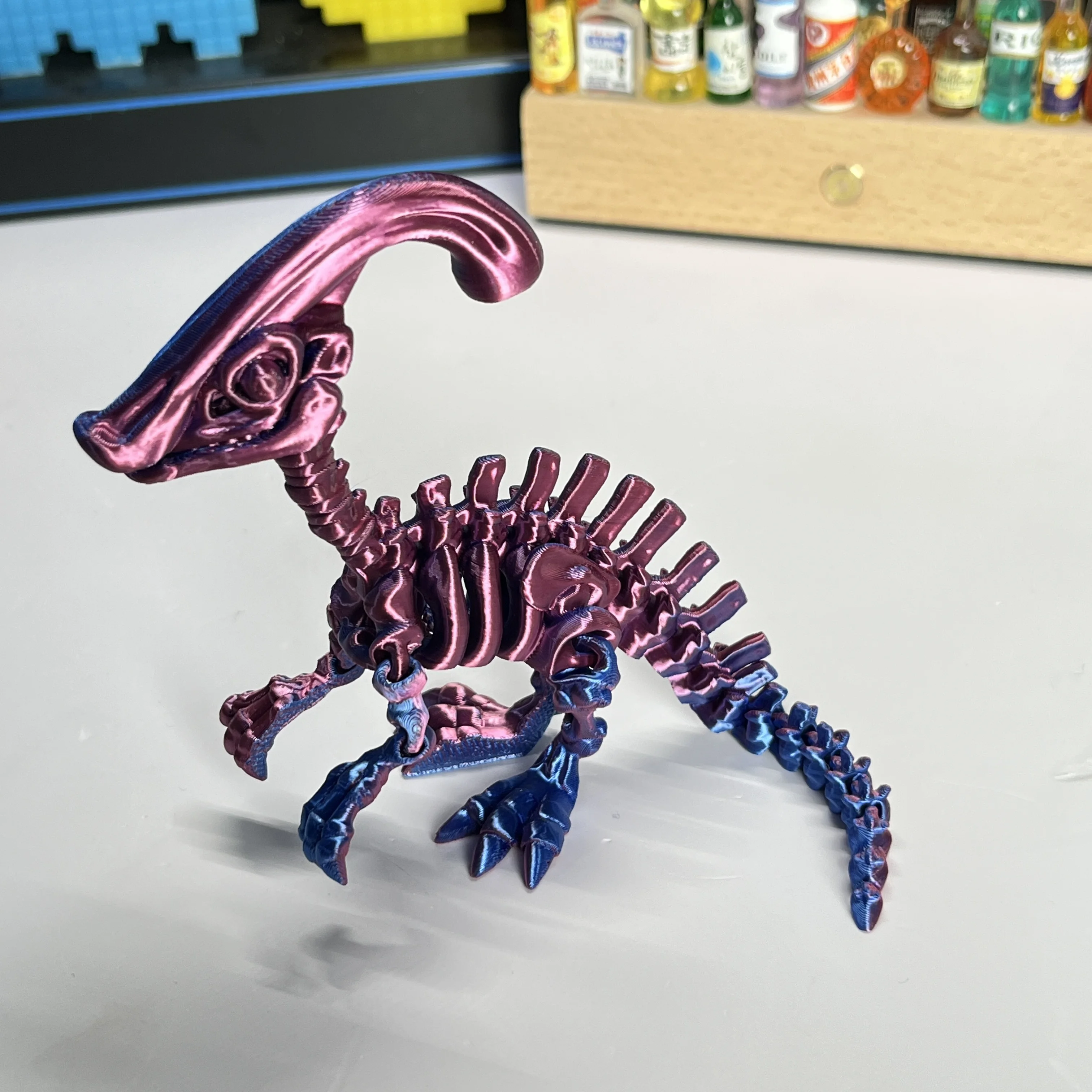 3D Printed Parasaurolophus Skeleton Model, Articulated Dinosaur Figure, Desk Decor & Educational Toy