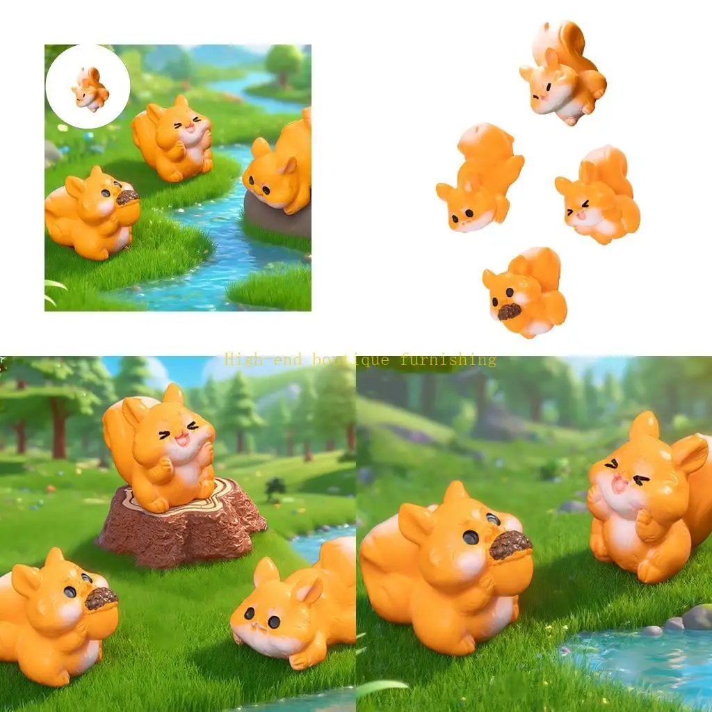 L9NB Fairys Garden Accessories Resin Squirrel Figurine Mini Squirrel Statue Microlandscape Ornament Educational Toy Figures