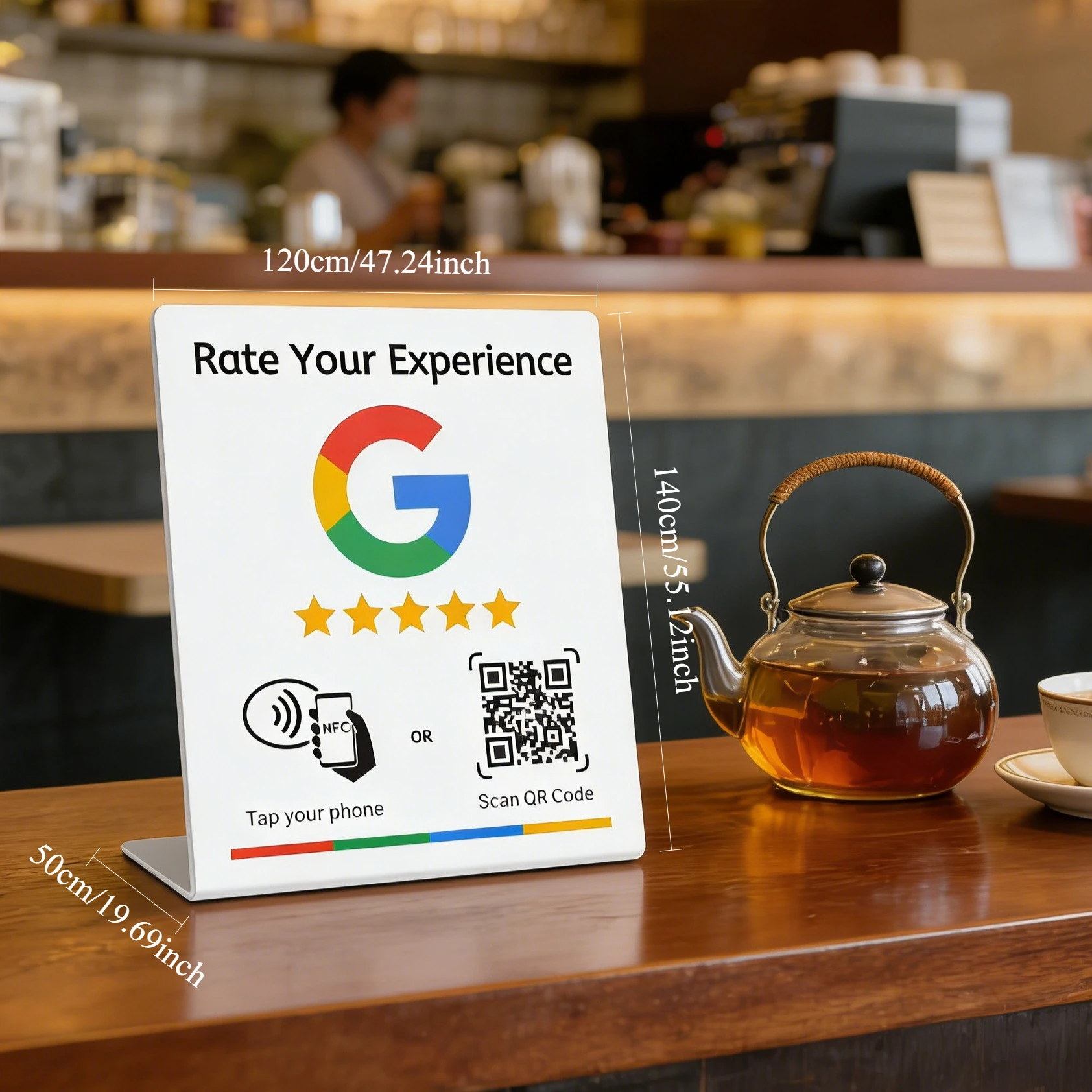 NFC 215 Programmable QR Code Google Review Card Table Display Stand Card for Restaurants & Business Branding