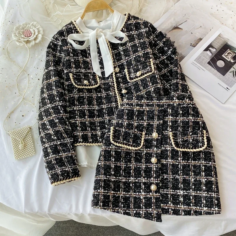 Celebrity Tweed Jacket Three-piece Suit Bow Tie Shirt Irregular Hip Skirt Women Korean Style Elegant Skirt Sets Women Outfits