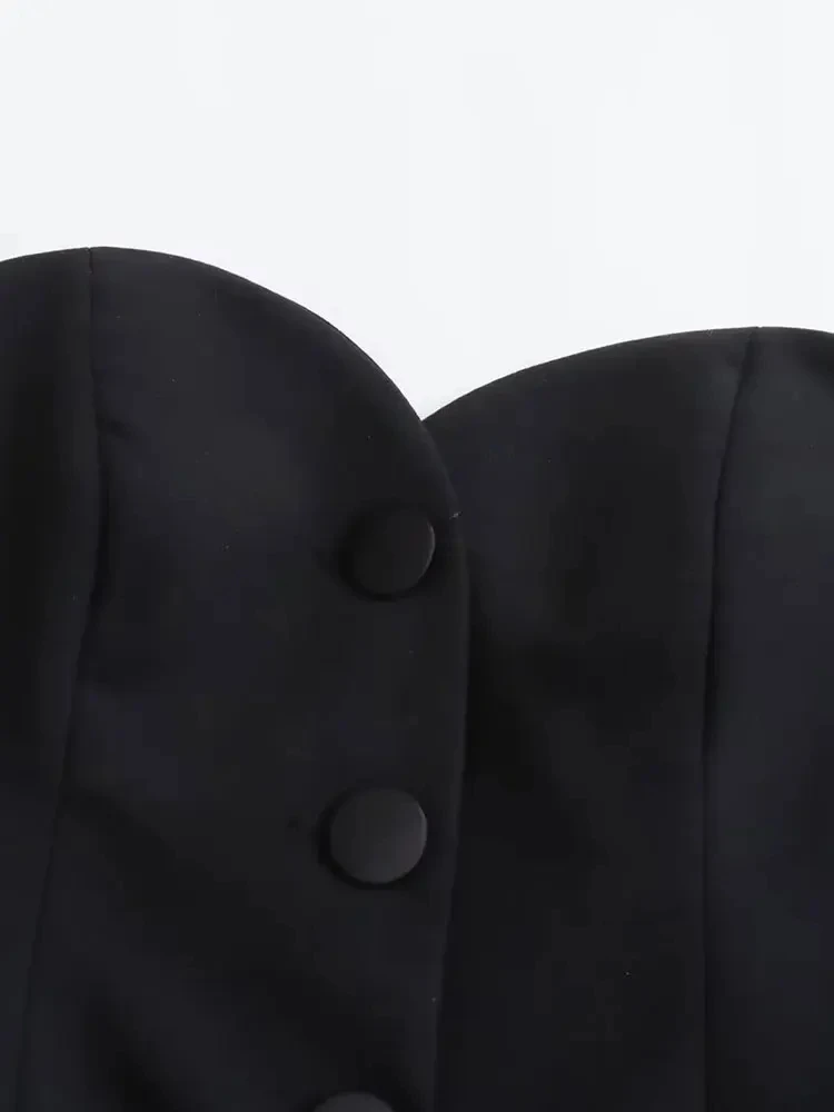 TRAF 2024 Black Crop Top Women Sexy Spliced Corset Top Female Heart Collar Backless Tops for Women Strapless Tube Tops Woman