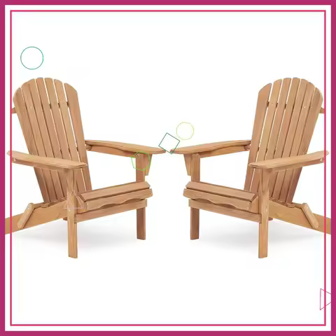 Outdoor Folding Adirondack Chair Set of 2 with Pre-Assembled Backrest, Patio Garden Backyard Porch Pool Deck Furniture