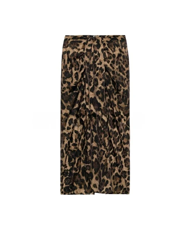 Summer Women's Casual Style Mid-Waist Leopard Print Split Bow Decoration Wrap Skirt Polyester Fiber Citywalk Skirt