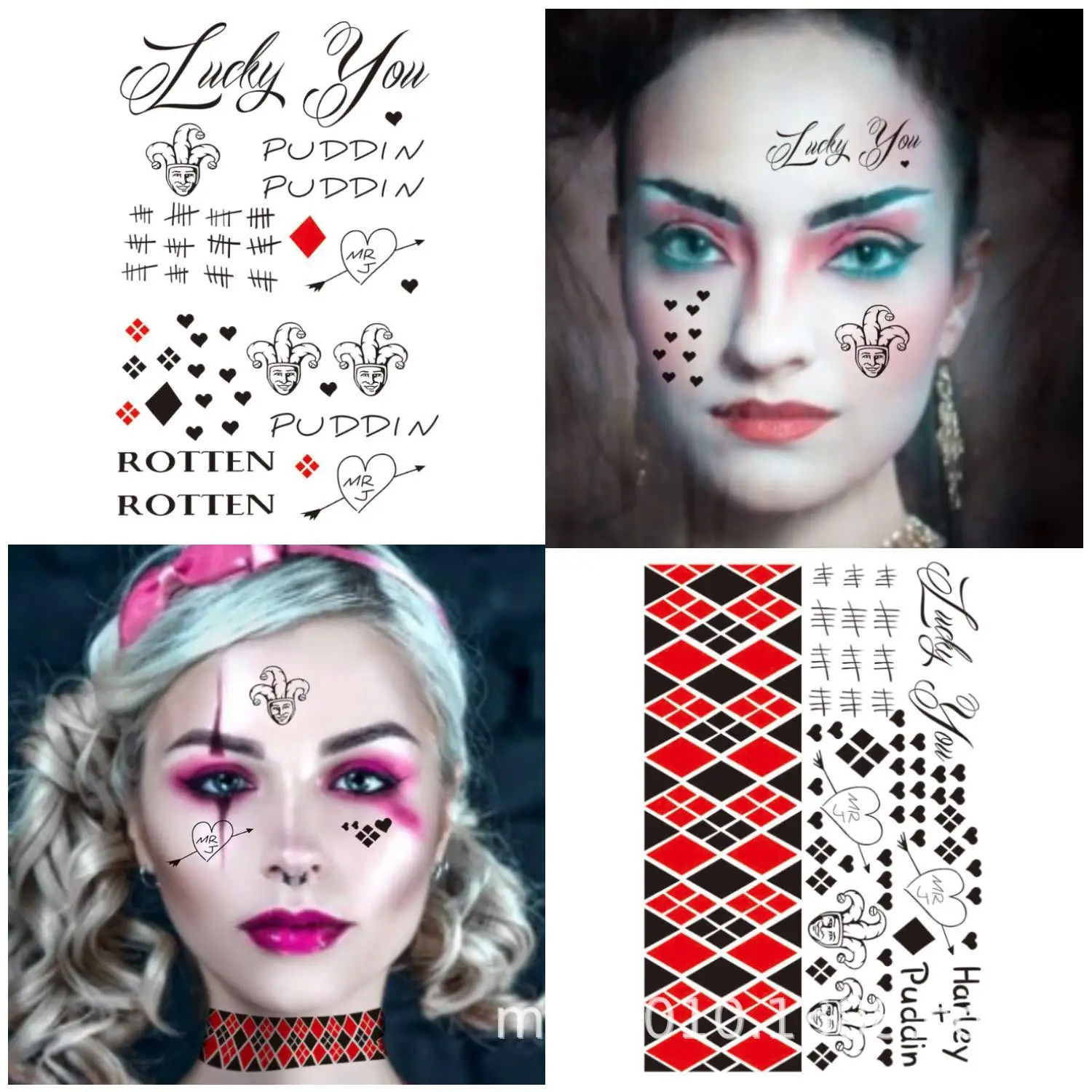 Waterproof Temporary Tattoo Sticker Skull Joker Clown Pattern Tattoo Water Transfer Body Art Fake Tattoo Halloween Party Makeup