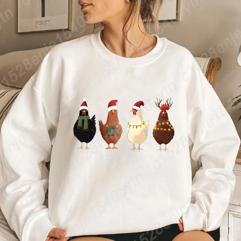 Сute Christmas Chickens Sweatshirt, Funny Christmas Sweatshirt, Crewneck Long Sleeves, Holiday Pullovers, Women Sweatshirts