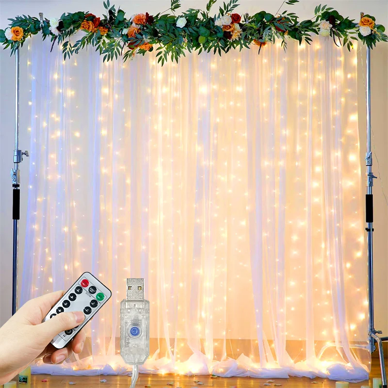 

USB Curtain LED Lights Romantic Wedding Scene 8 Modes Lighting Decor Indoor Bedroom Party New Year Christmas Valentine's Day