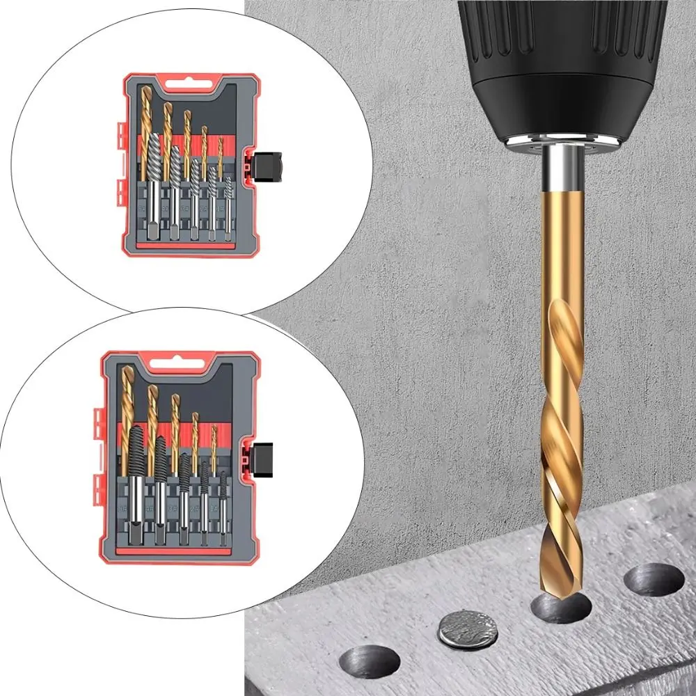 

Left Hand Drill Bit Set Carbon Steel Save Time Broken Screw Extractor Set Strong Bite Force Square Head Broken Wire Extractor