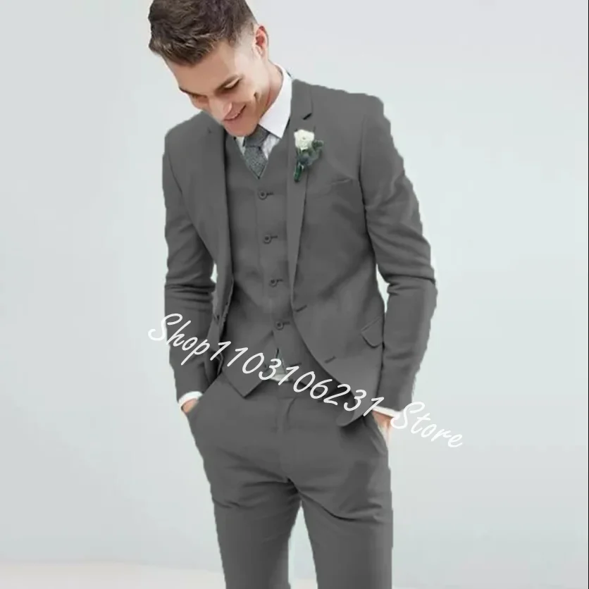 New Men's 3 Pieces Suit Formal Business Notched Lapel Slim Fit Tuxedo Best Men Blazer For Wedding Blazer+Vest+Pant Costume Homme