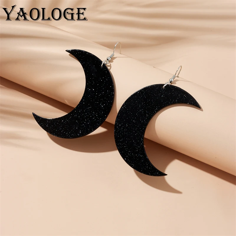 YAOLOGE Acrylic Creative Black Bend Moon Pendant Earrings For Women Girl New Trend Ear Dangle Cartoon Jewelry Gift Party серьги