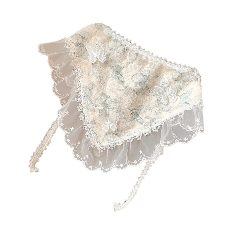 

Lace Triangles Head Covering Crochet Headscarf Stylish Bows Print Triangles Scarf Vintage Styles Hair Accessory Dropshipping