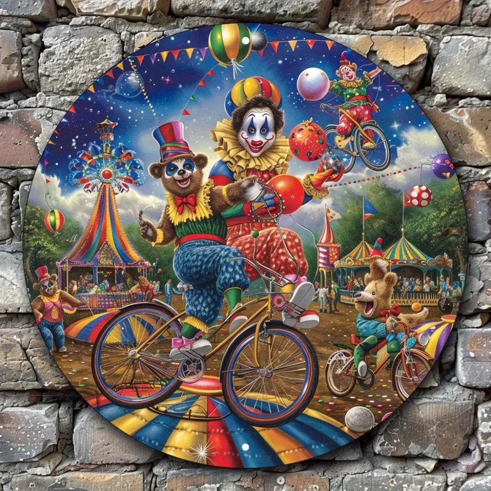 

Aluminum Round Wall Art, Festive Garden Theme, Clowns & Circus Decor, Ideal for Wedding, Bridal Shower, Birthday, Bachelor Party