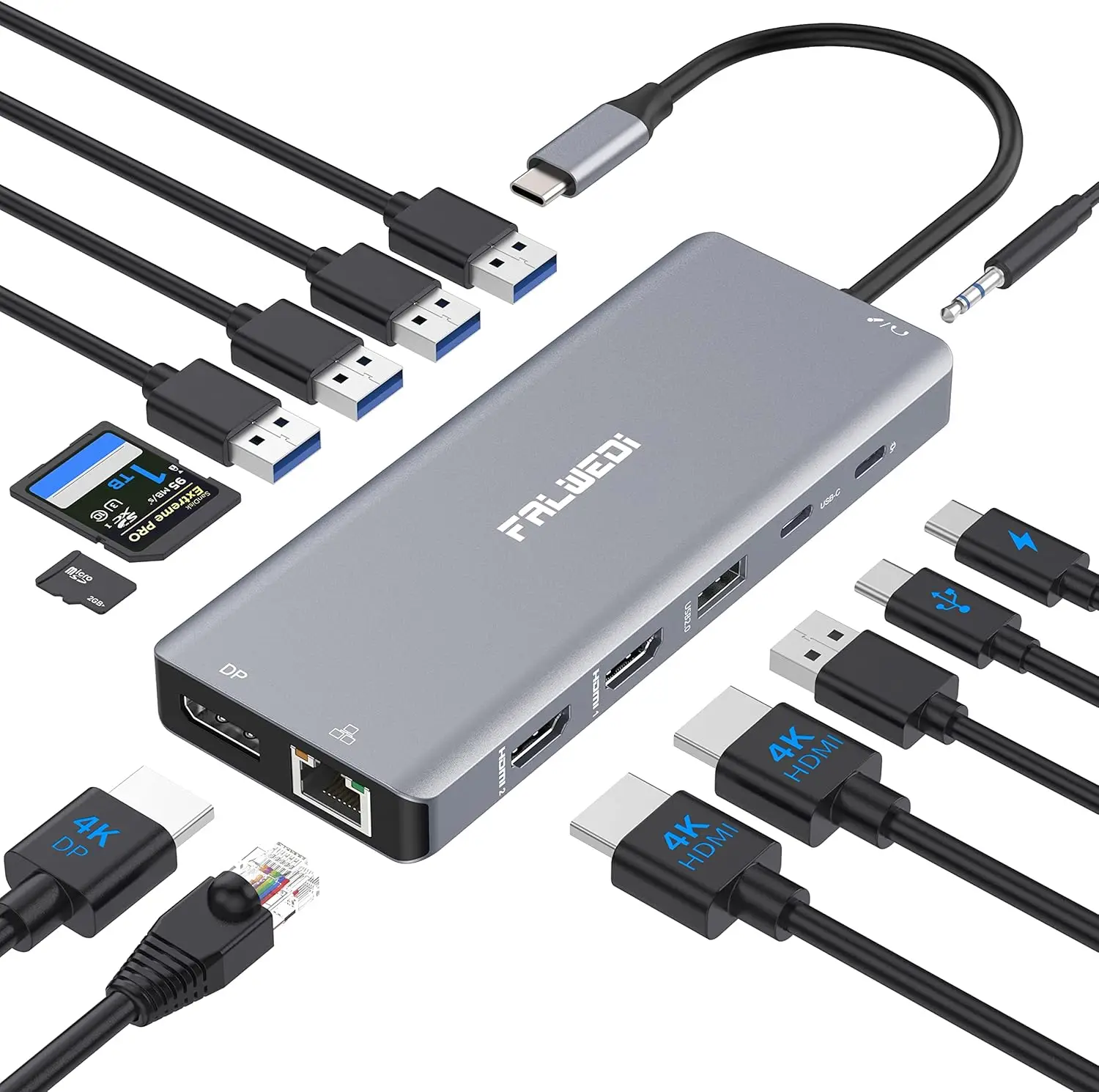 

Док-станция 14 в 1 USB-C с двойным HDMI, DisplayPort, Ethernet, SD/TF-считывателем для ноутбуков MacBook Dell HP